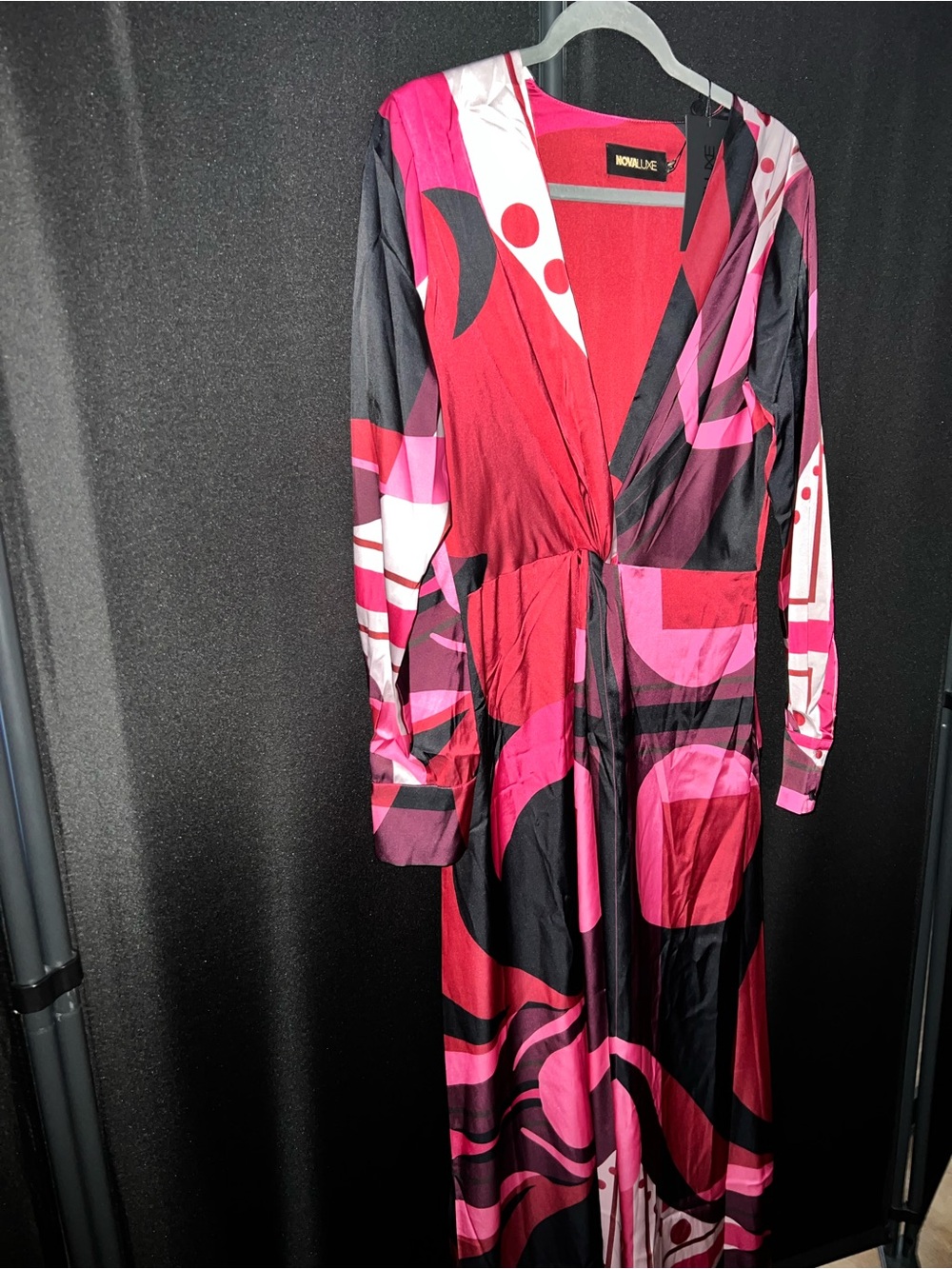 Fashion Nova Pink & Black Abstract Maxi Wrap Dress - Picture 4 of 8